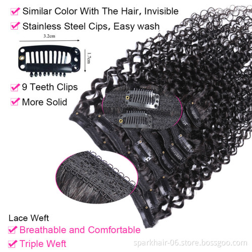 SPARK kinky Curly Clip in Hair Extensions Human Hair